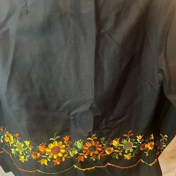 Rustica St Gallen Black Embroidered Sunflower Jacket Size 42 Swiss Floral Trim - Picture 6 of 9